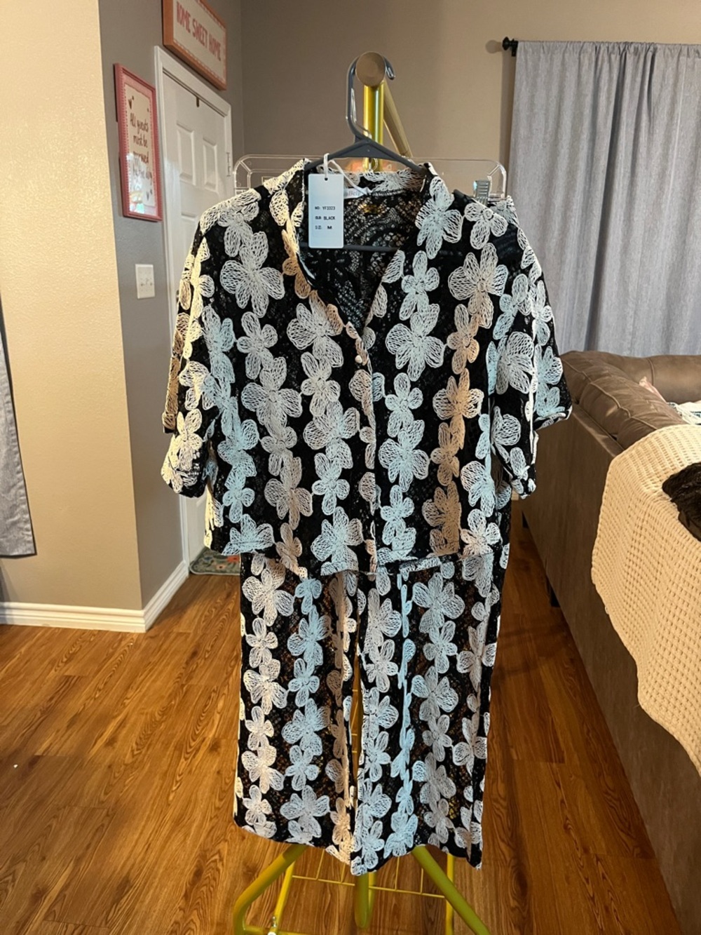 Black Floral Lace Two-Piece Set